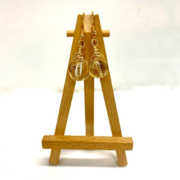 HANDMADE Genuine Clear Quartz Wrapped Dangle Earrings - Picture 4 of 9